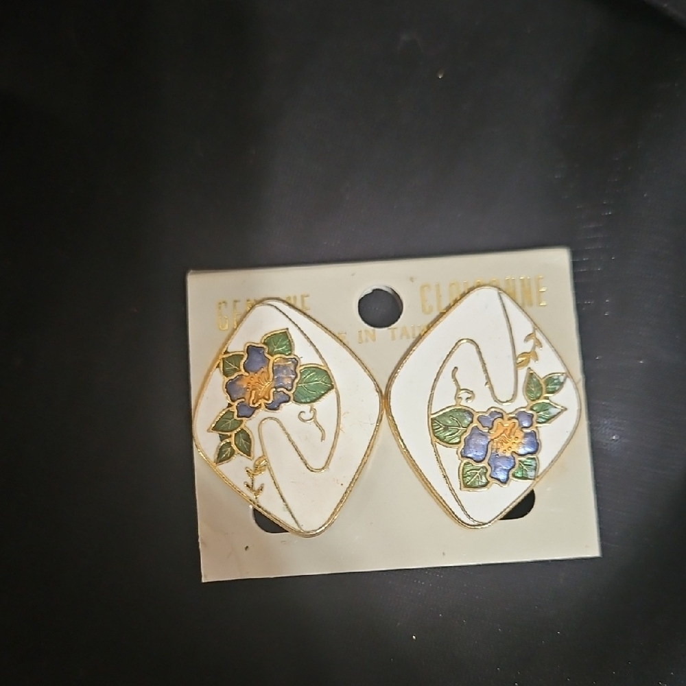 Floral Enamel Genuine Cloisonne  Earrings MOC
